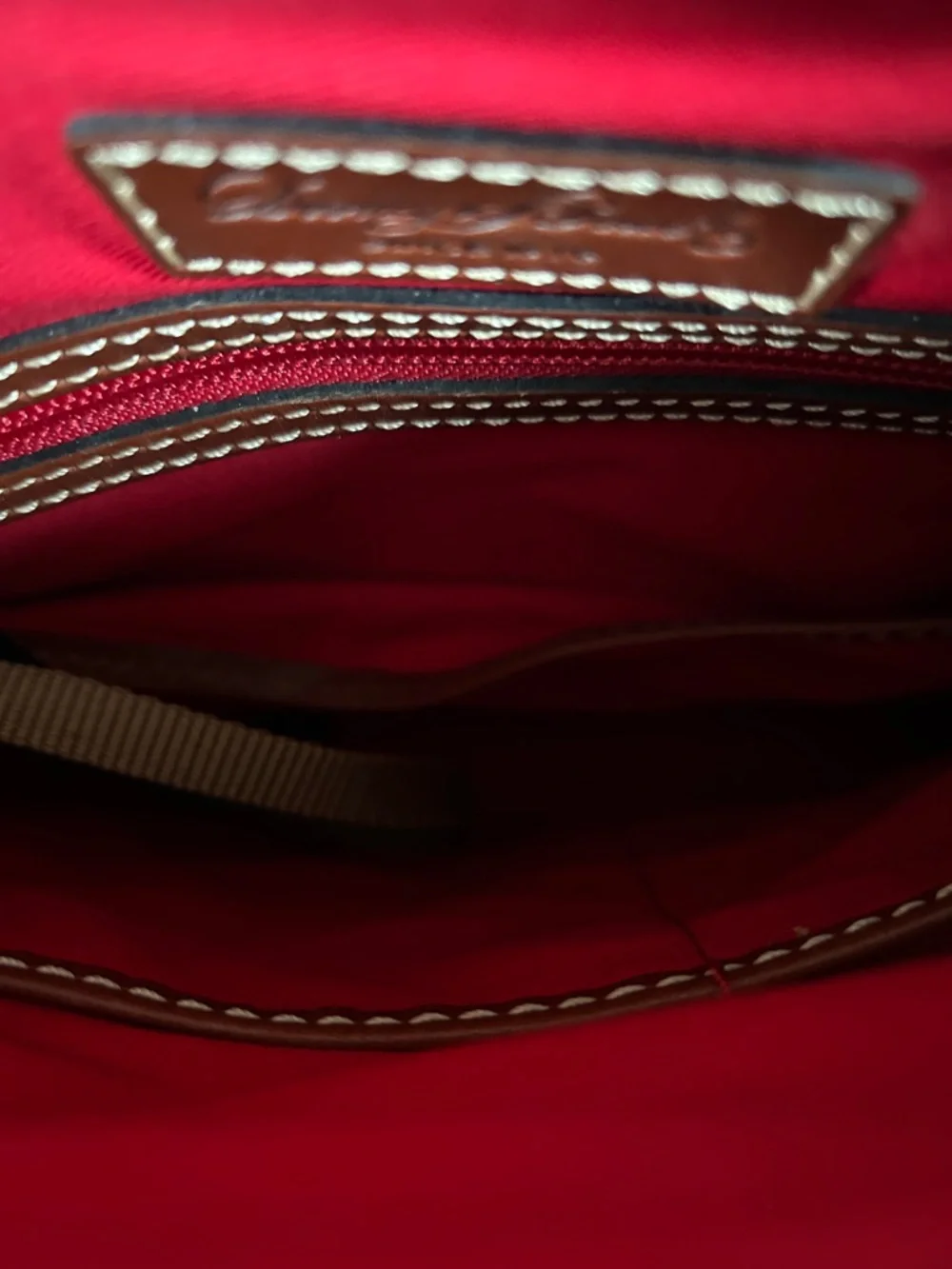 Dooney & Bourke Dark Brown Pebbled Leather Crossbody Messenger with Tan Trim - Picture 5 of 9